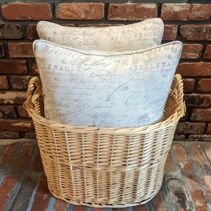 2 throw pillows, French vintage Print, down stuffed